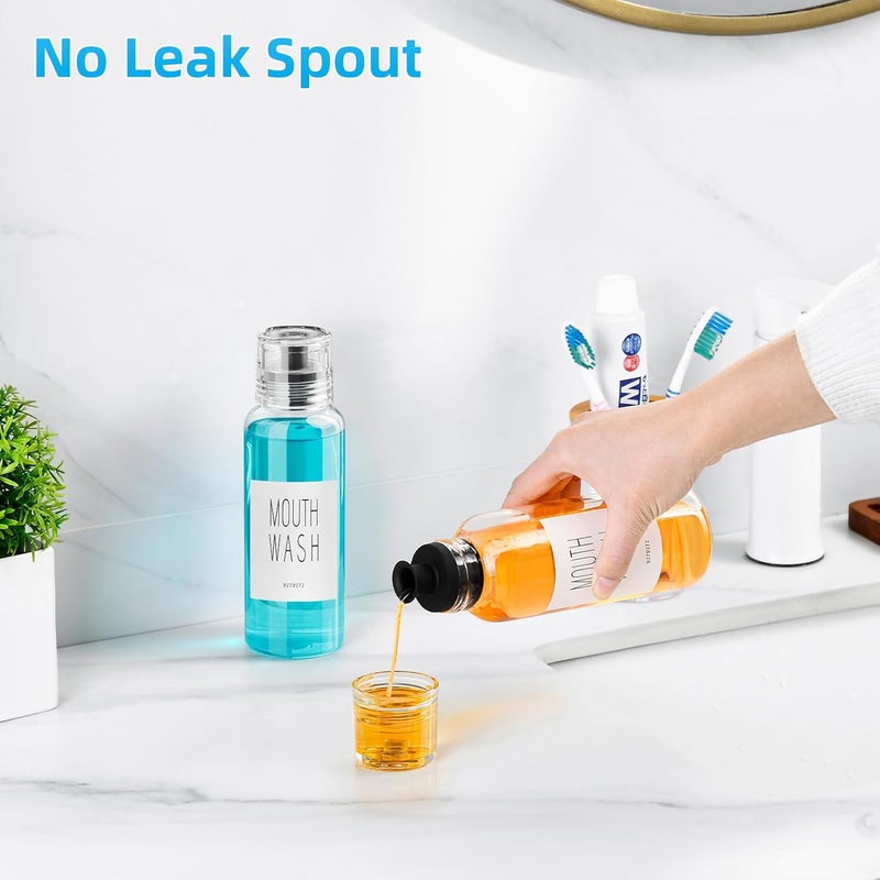 VITVITI Glass Mouthwash Dispenser for Bathroom, 10 OZ Mouth Wash Container Bottle with Lid Cup, Countertop Small Clear Refillable Mouthwash Dispensers Decanter, Set of 2 (Black) - Image 2